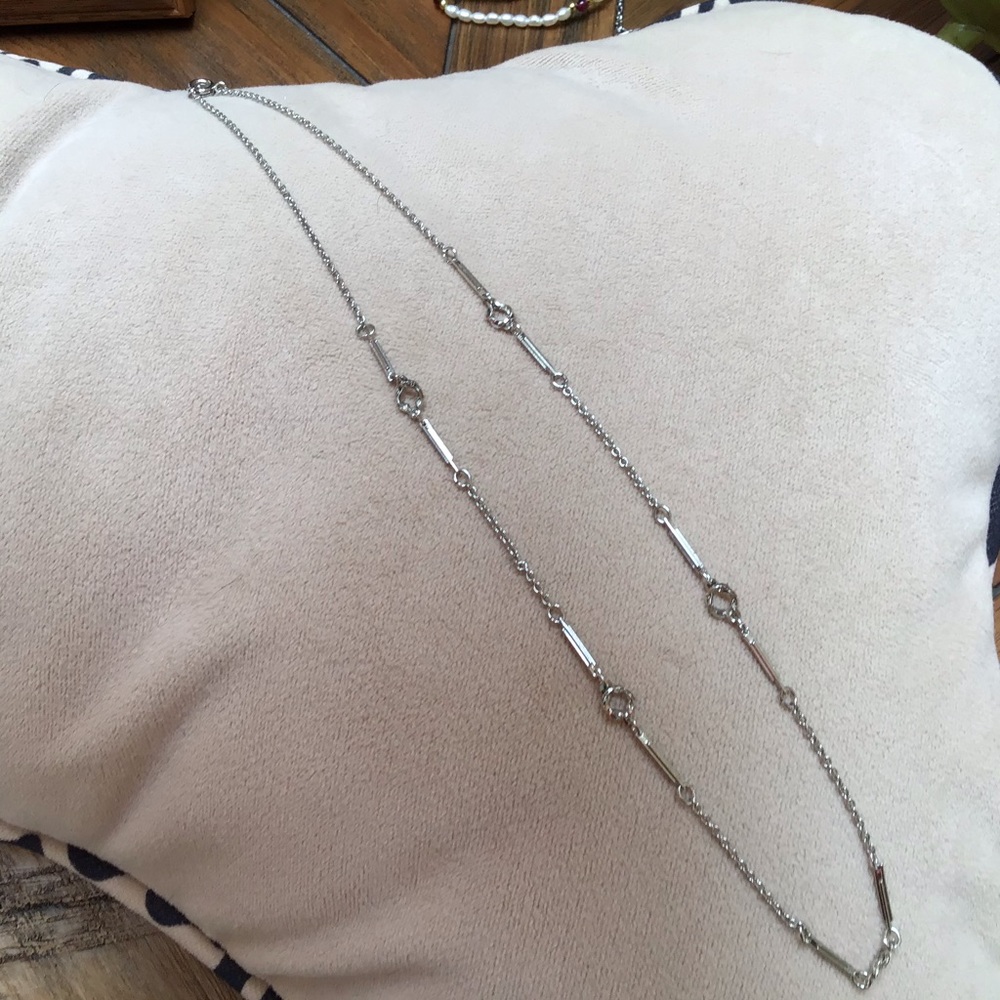Small design silver necklace of bars and links 18”